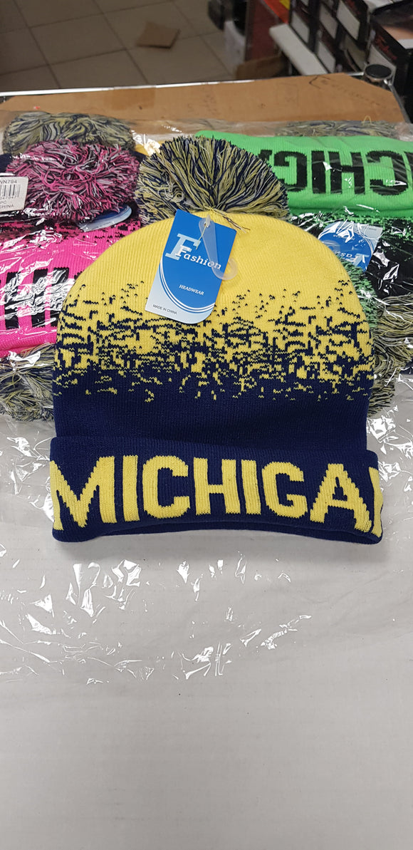 WINTER HATS MICHIGAN POMPOM 12PC